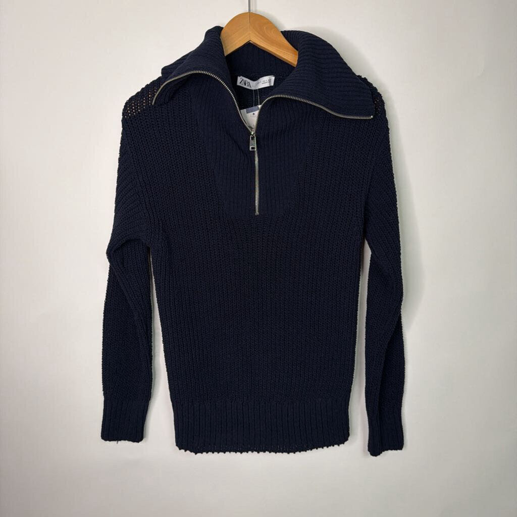 Zara - S - navy knit 1/4 zip sweater