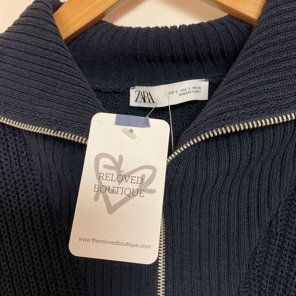 Zara - S - navy knit 1/4 zip sweater