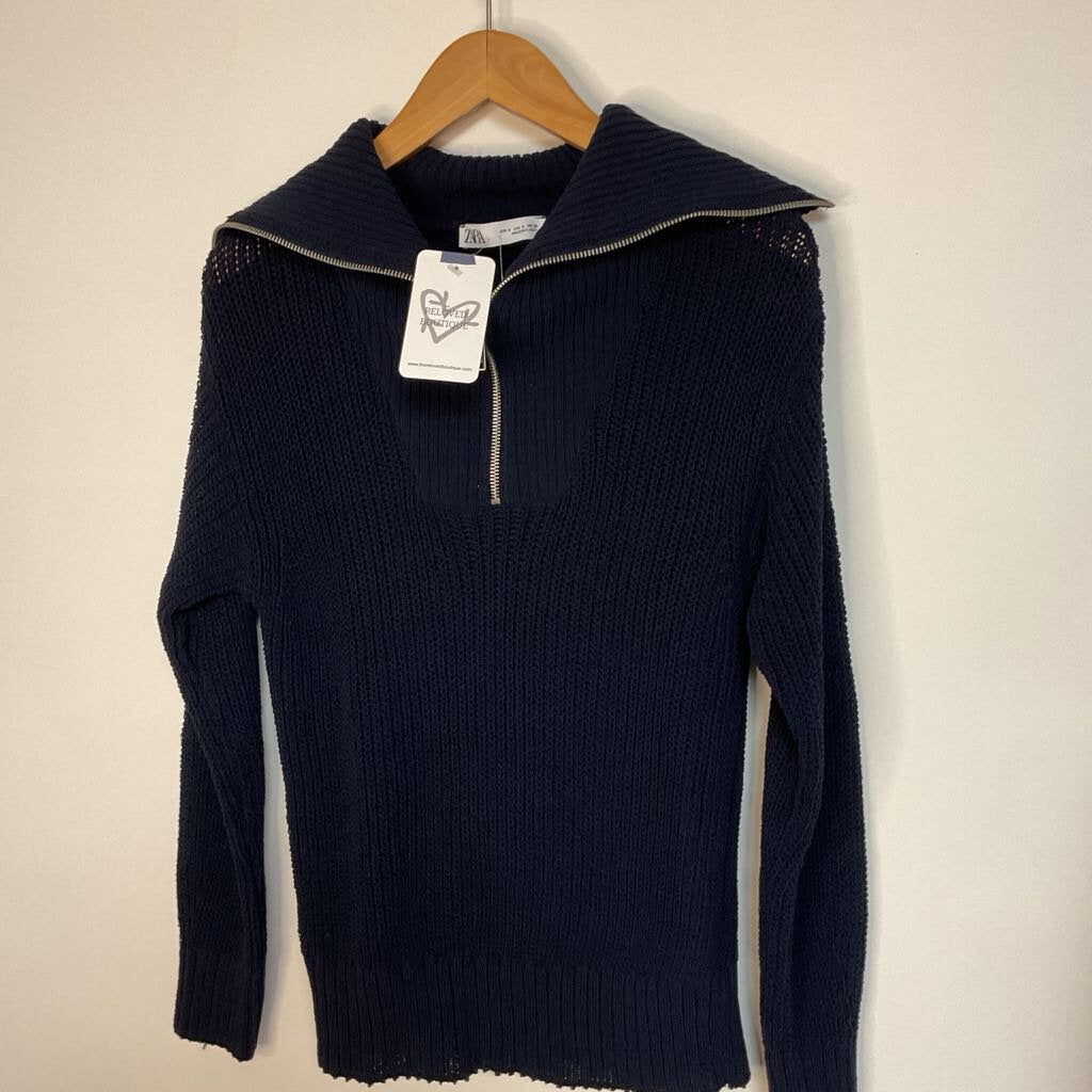 Zara - S - navy knit 1/4 zip sweater