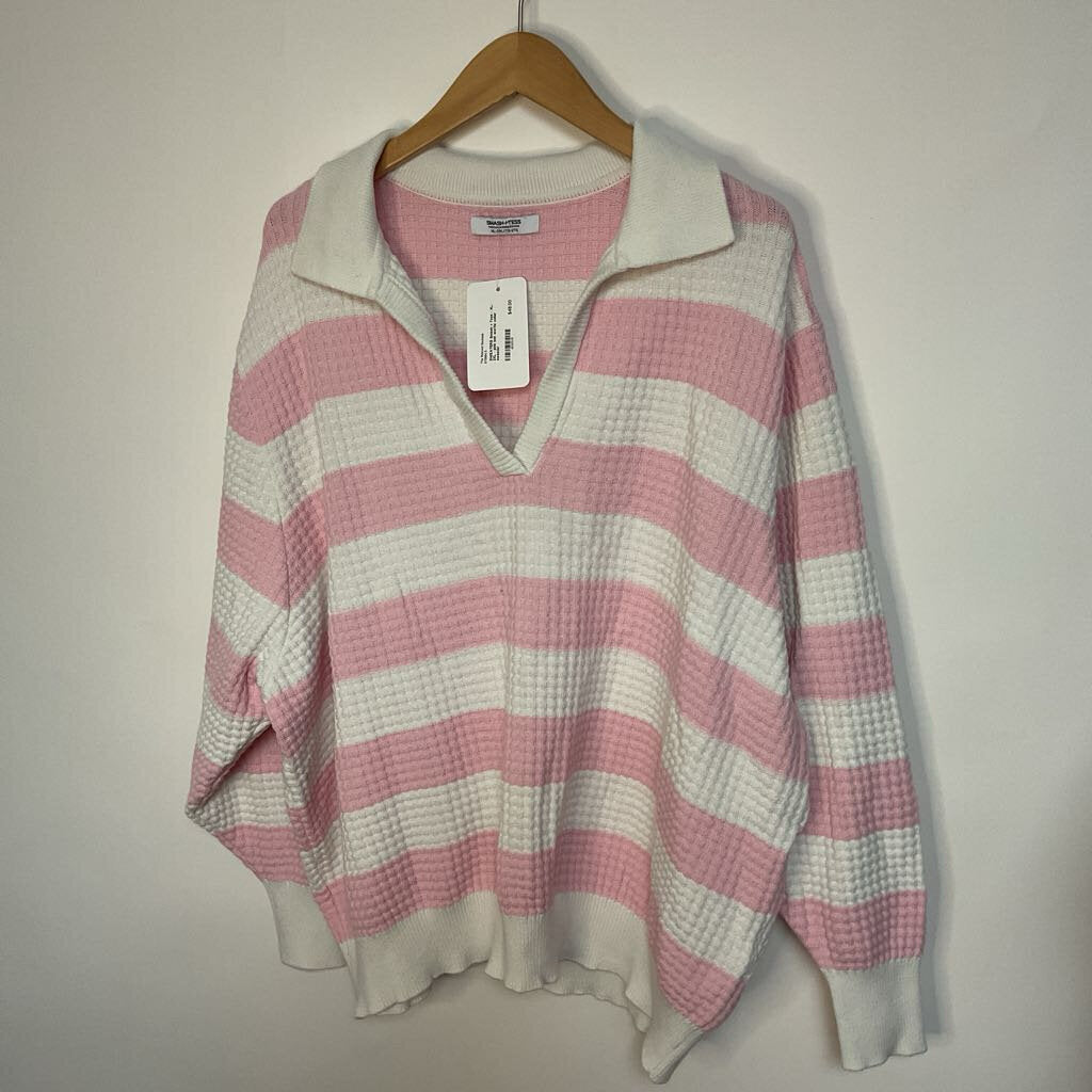 Smash + Tess - XL-2XL - pink knit waffle collar sweater