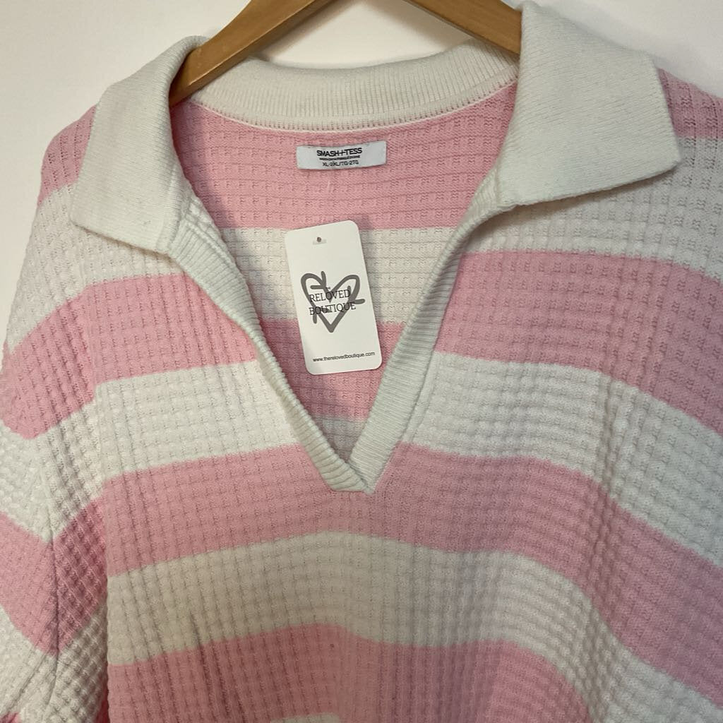 Smash + Tess - XL-2XL - pink knit waffle collar sweater