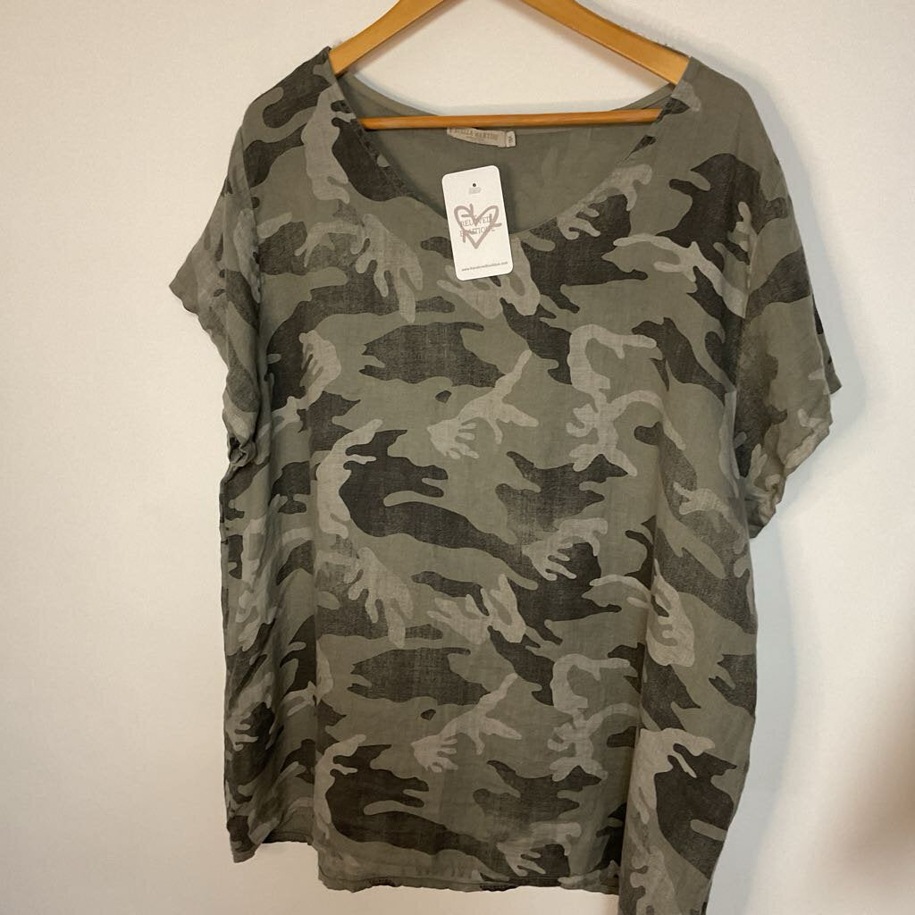 Stella Martini - 3X - Camo 100% linen top