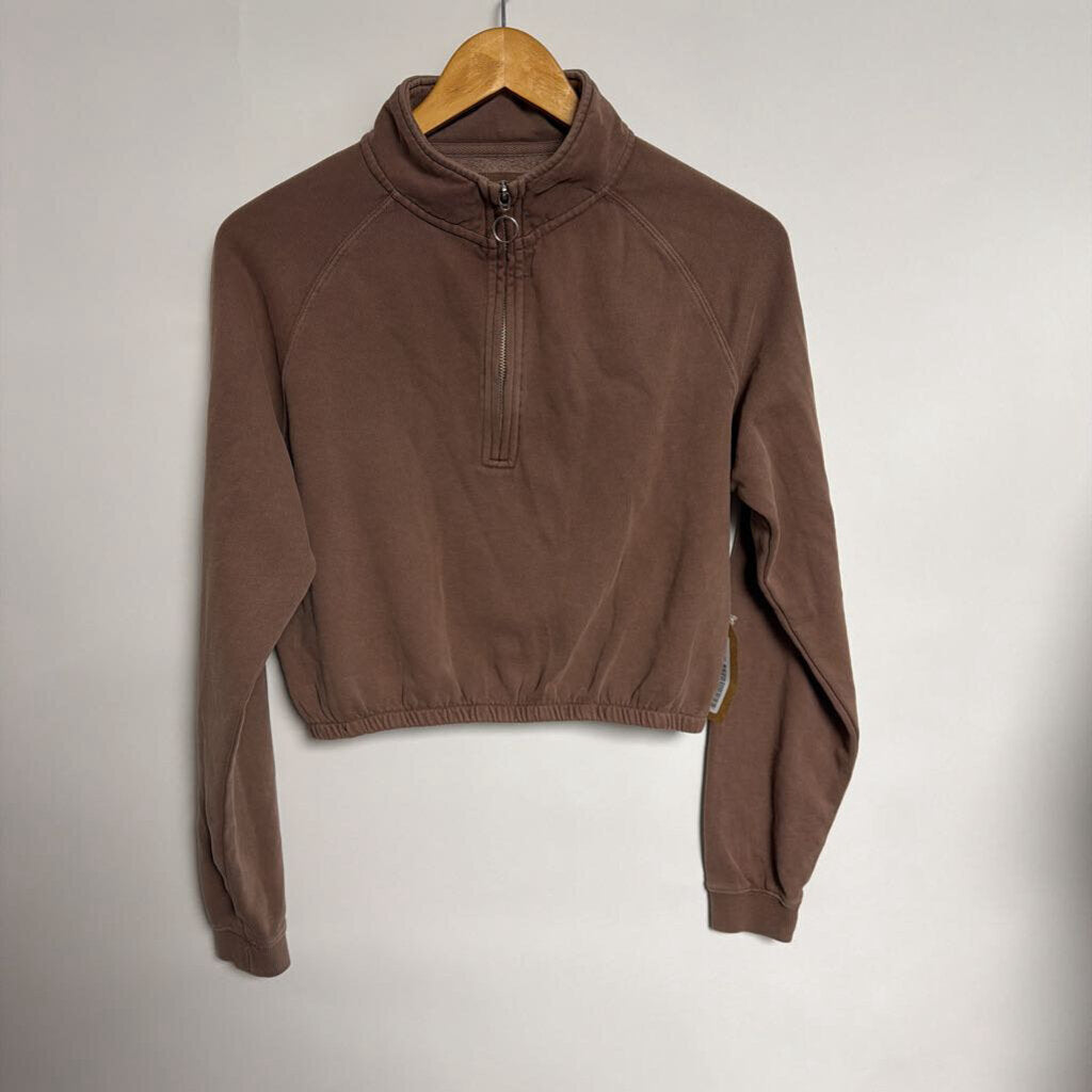 Harlow - S NEW - Brown 1/4 zip cropped sweater