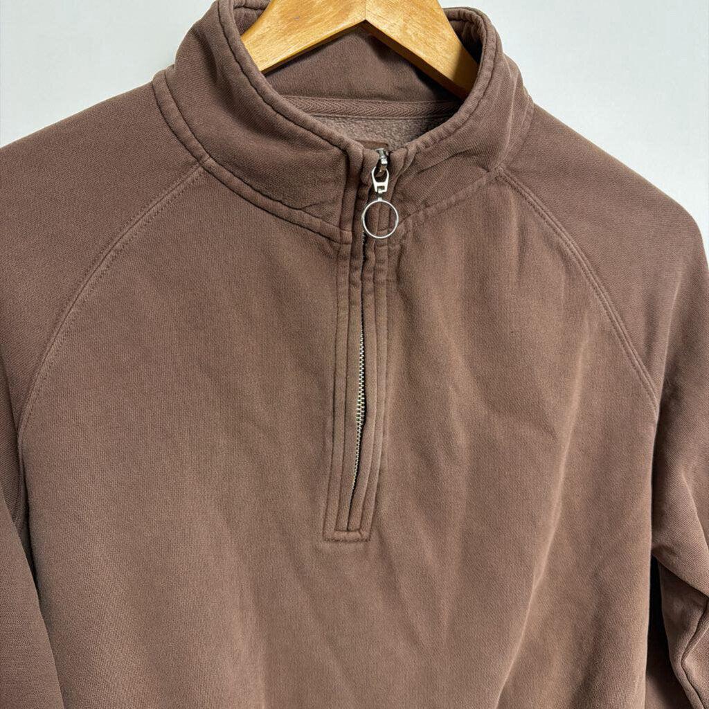 Harlow - S NEW - Brown 1/4 zip cropped sweater