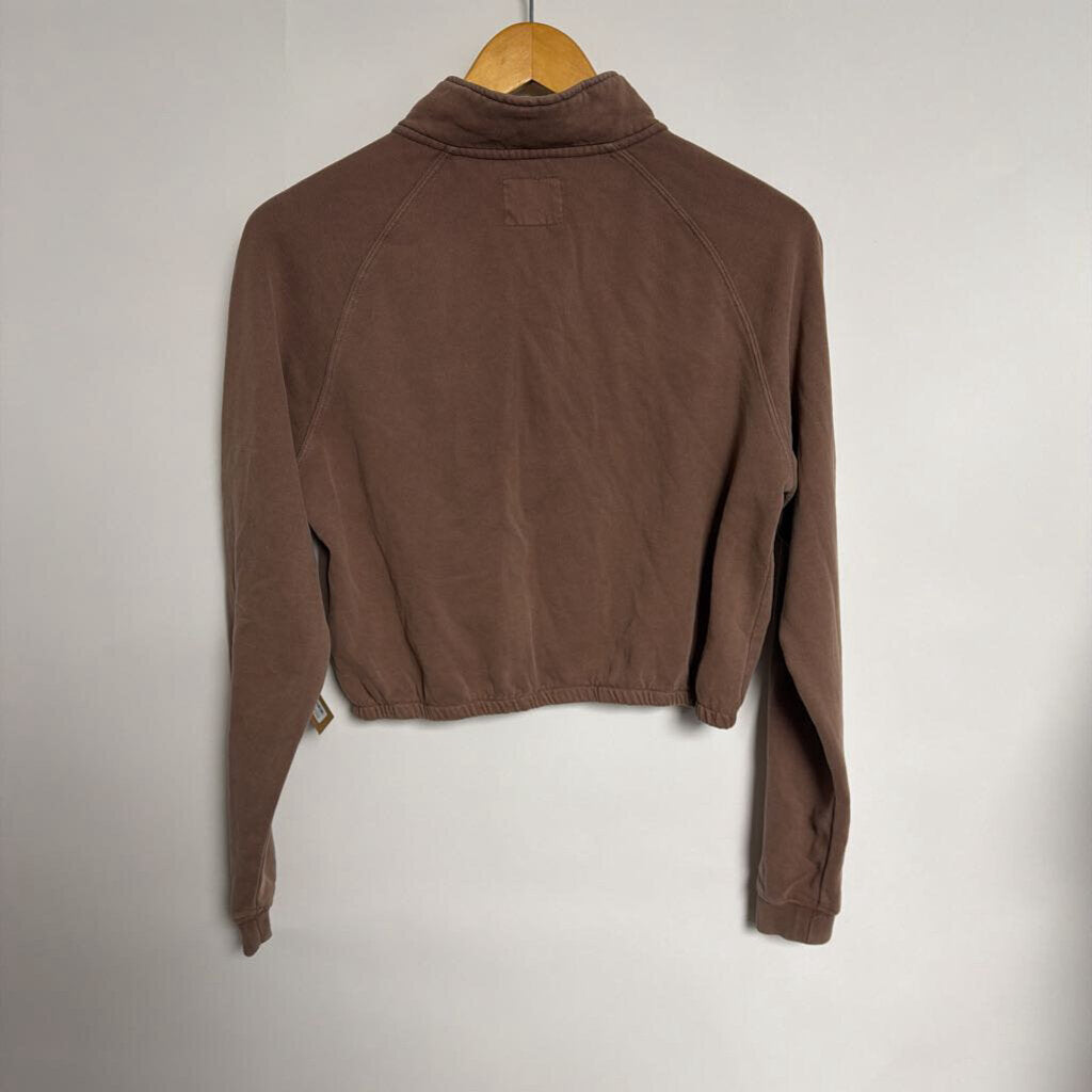 Harlow - S NEW - Brown 1/4 zip cropped sweater