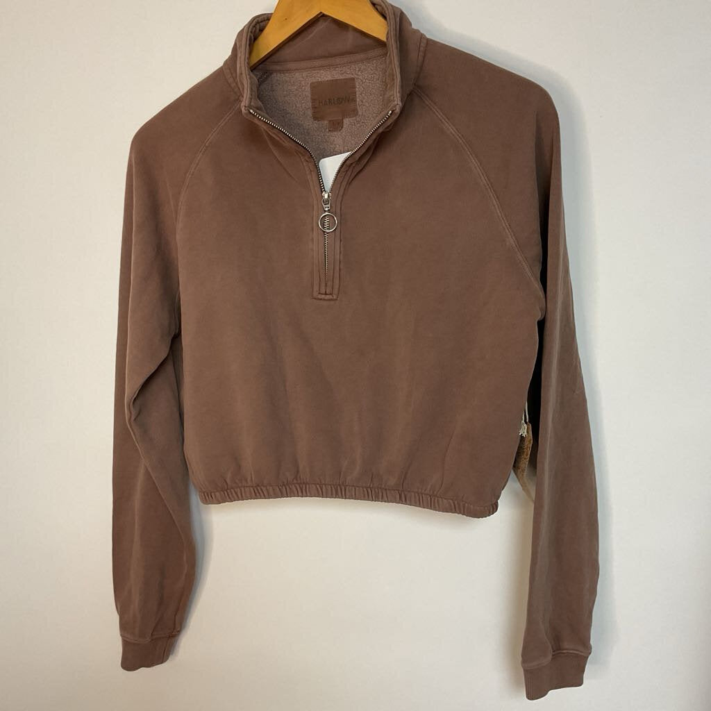 Harlow - S NEW - Brown 1/4 zip cropped sweater
