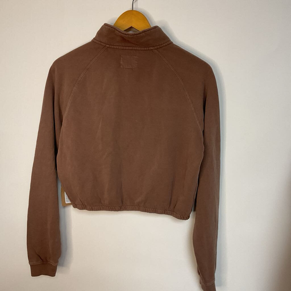 Harlow - S NEW - Brown 1/4 zip cropped sweater