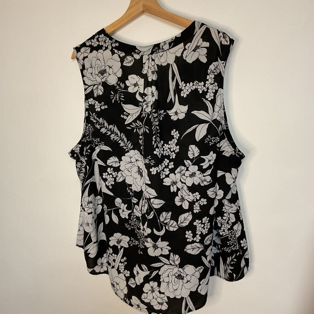 Roz & Ali - 3X -  black grey foral sleeveless