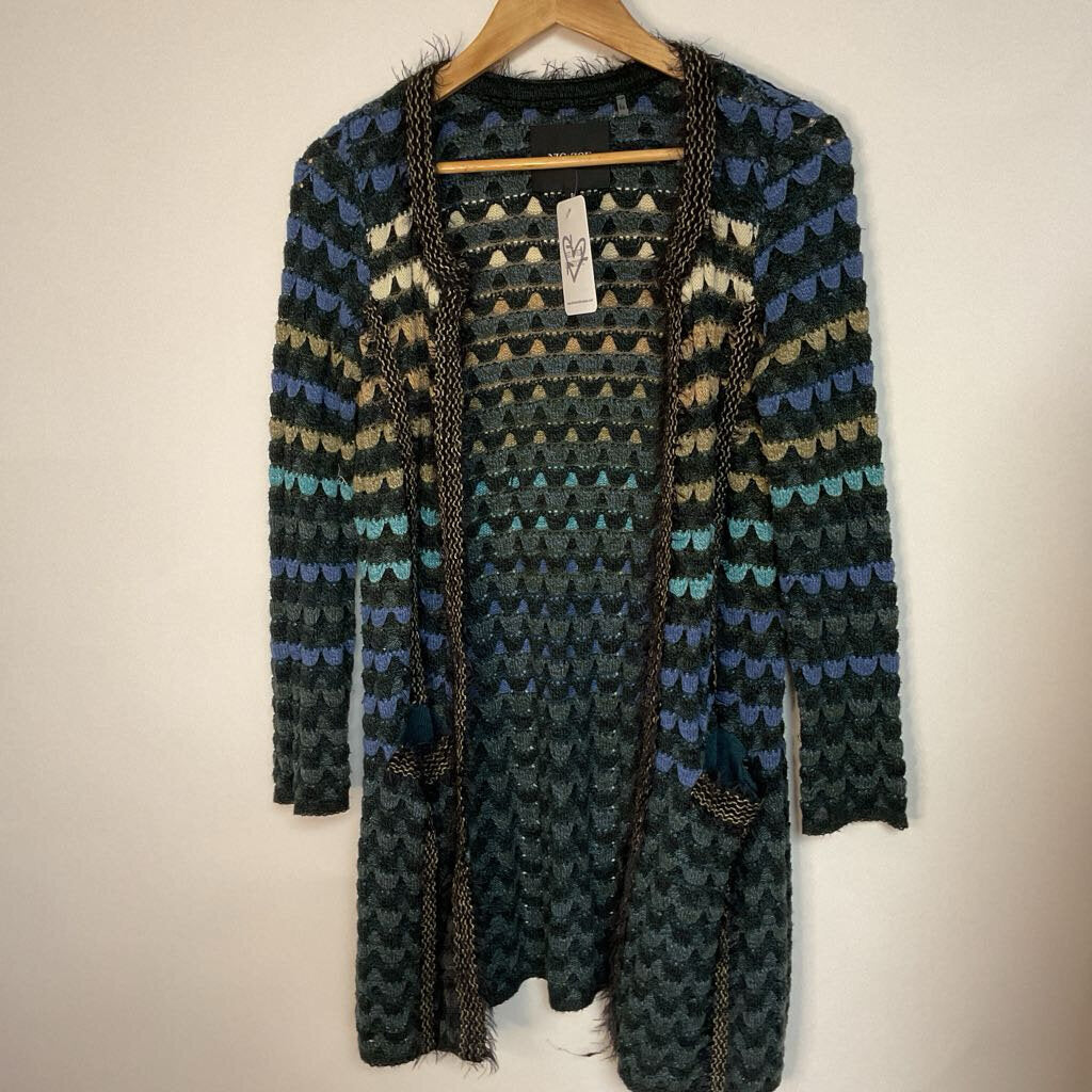 Nic + Zoe - S - blue brown multi texture knit cardigan