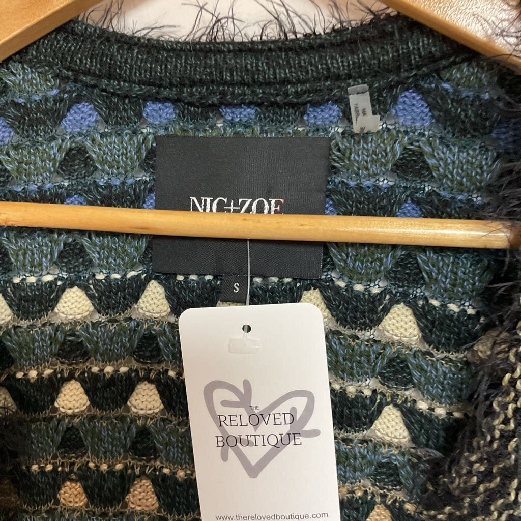 Nic + Zoe - S - blue brown multi texture knit cardigan