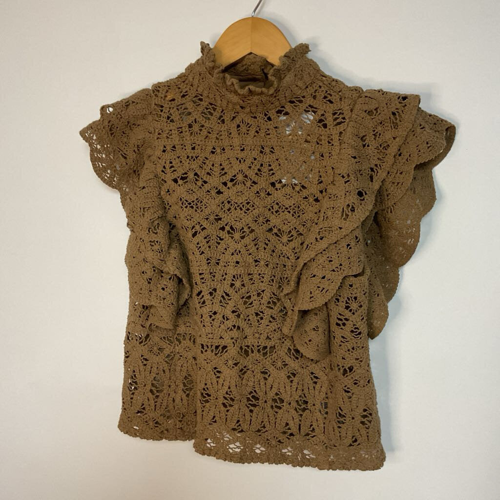 ZARA - L green knit back button frill sleeve