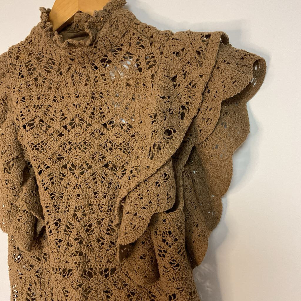 ZARA - L green knit back button frill sleeve