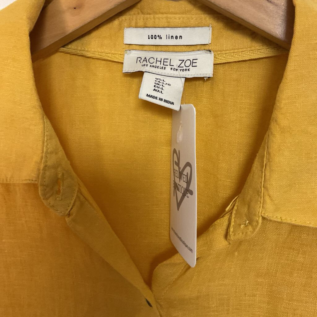 Rachel Zoe - L - 100% linen mustard short sleeve shirt