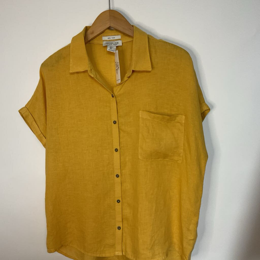 Rachel Zoe- L 100% linen mustard short sleeve