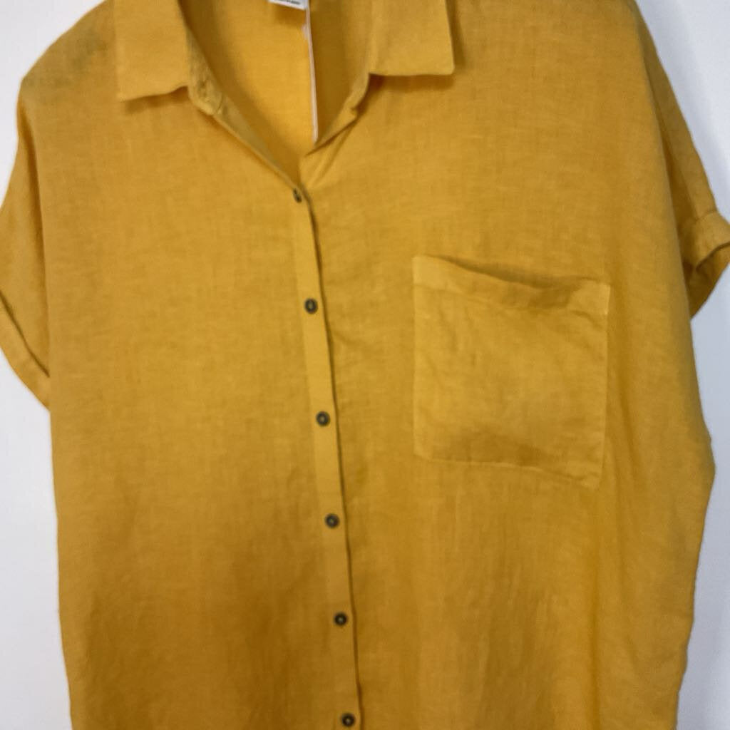 Rachel Zoe - L - 100% linen mustard short sleeve shirt