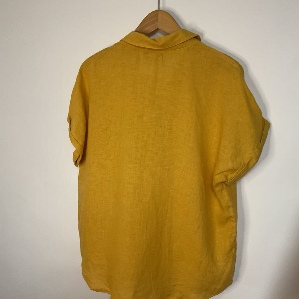 Rachel Zoe - L - 100% linen mustard short sleeve shirt