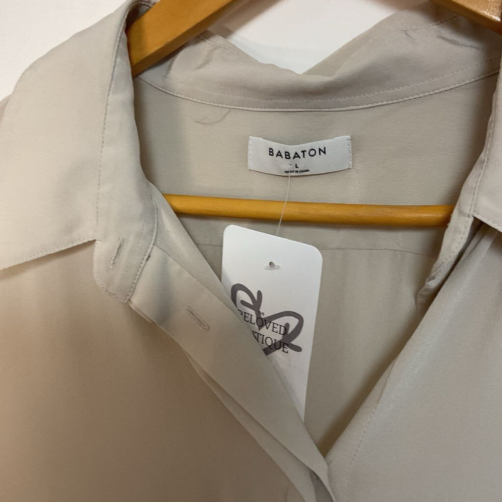BABATON - L -100% silk off white button front