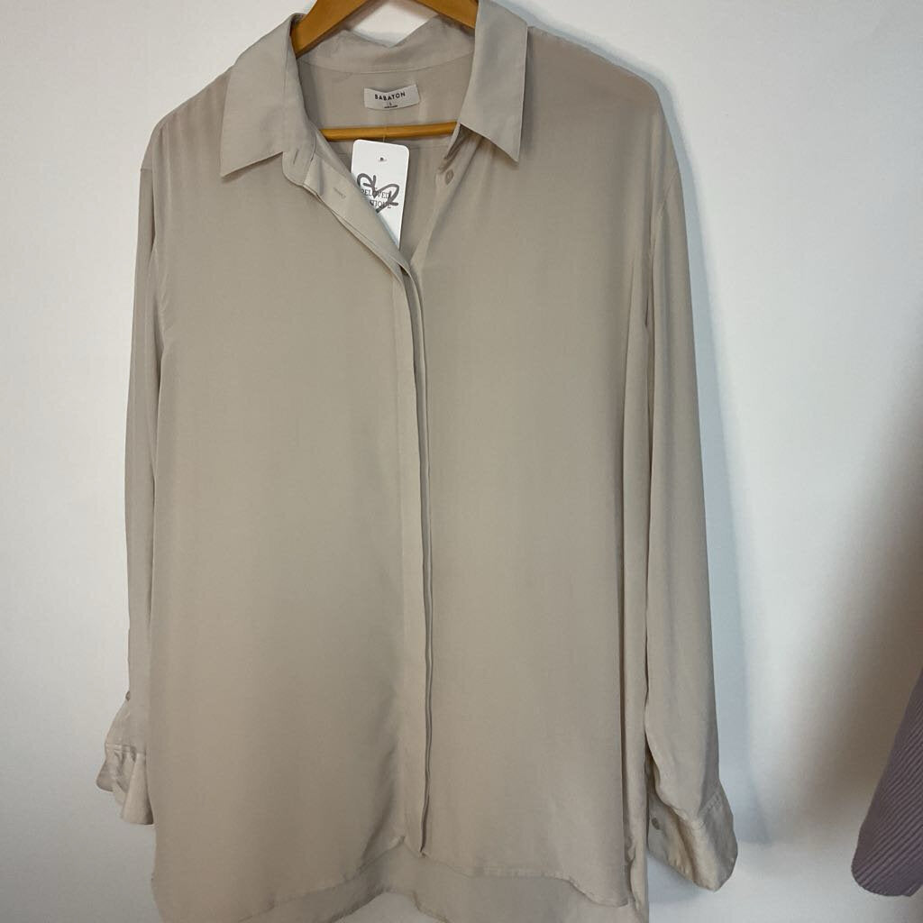 BABATON - L -100% silk off white button front