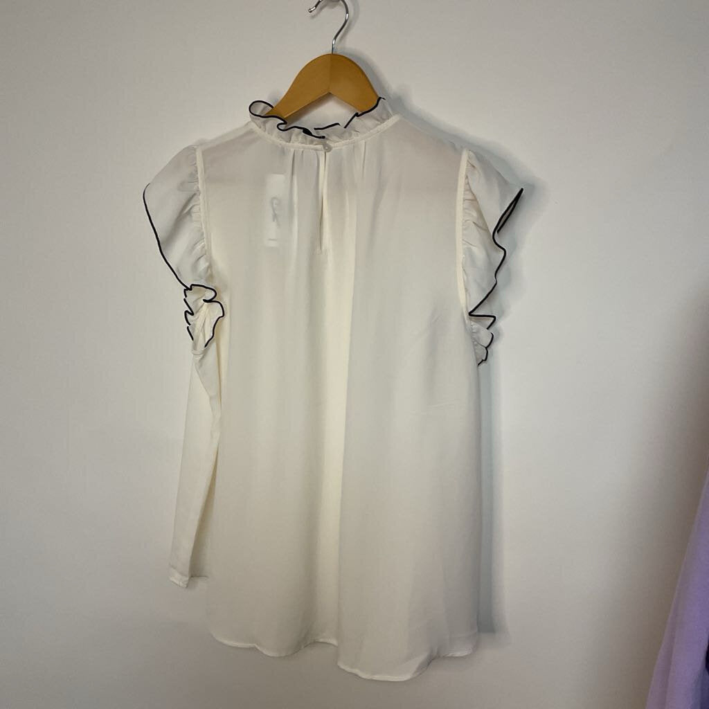 LOFT - XL NWT - White cap sleeve blouse with black trim
