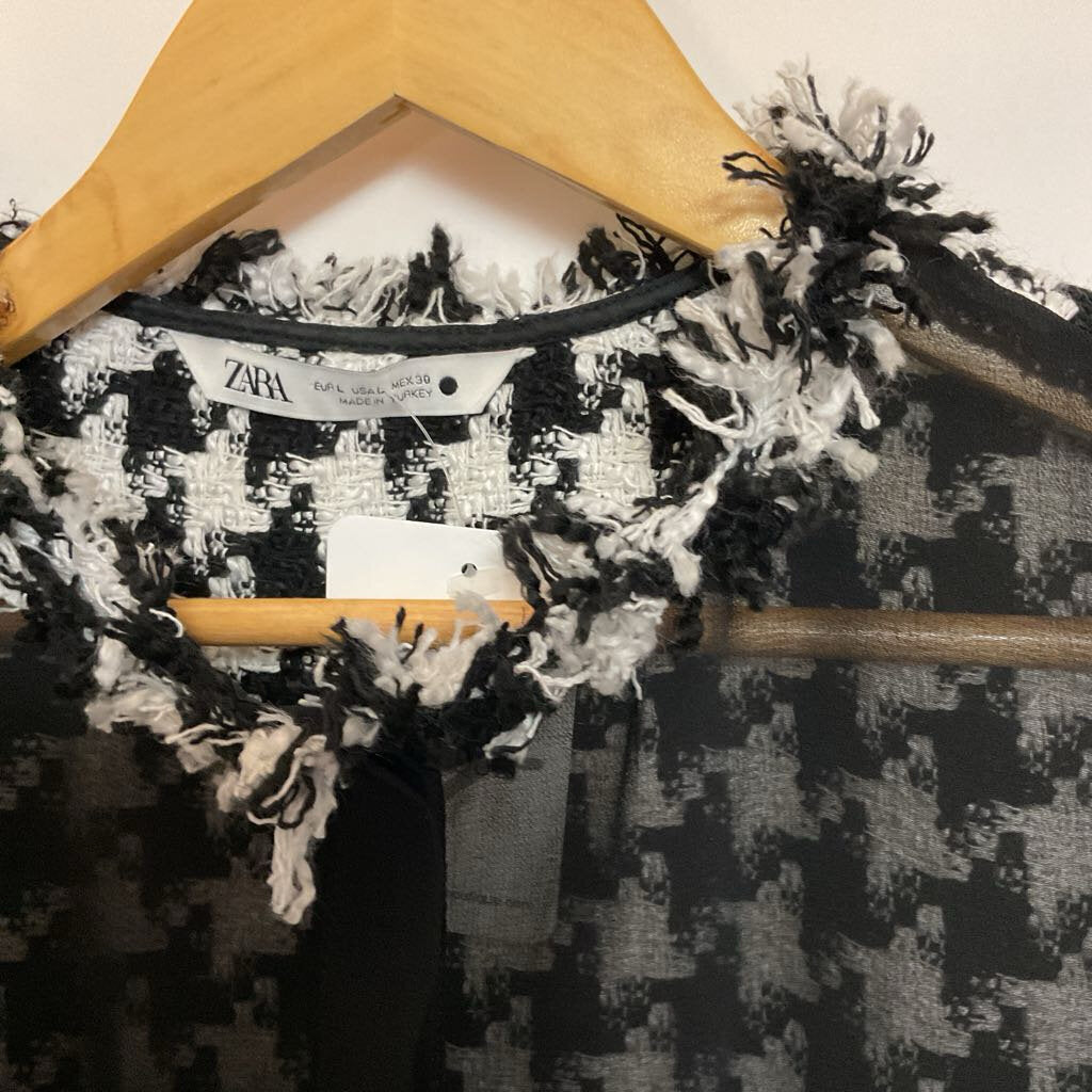 Zara - Large Black/White sheer long sleeve button front top