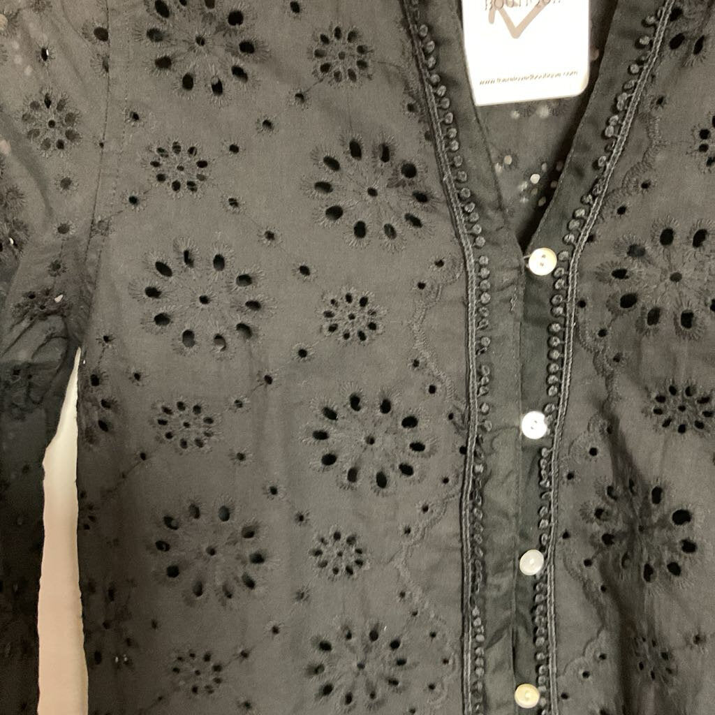 Silver Jeans Co -S - 100% cotton black eyelet button front