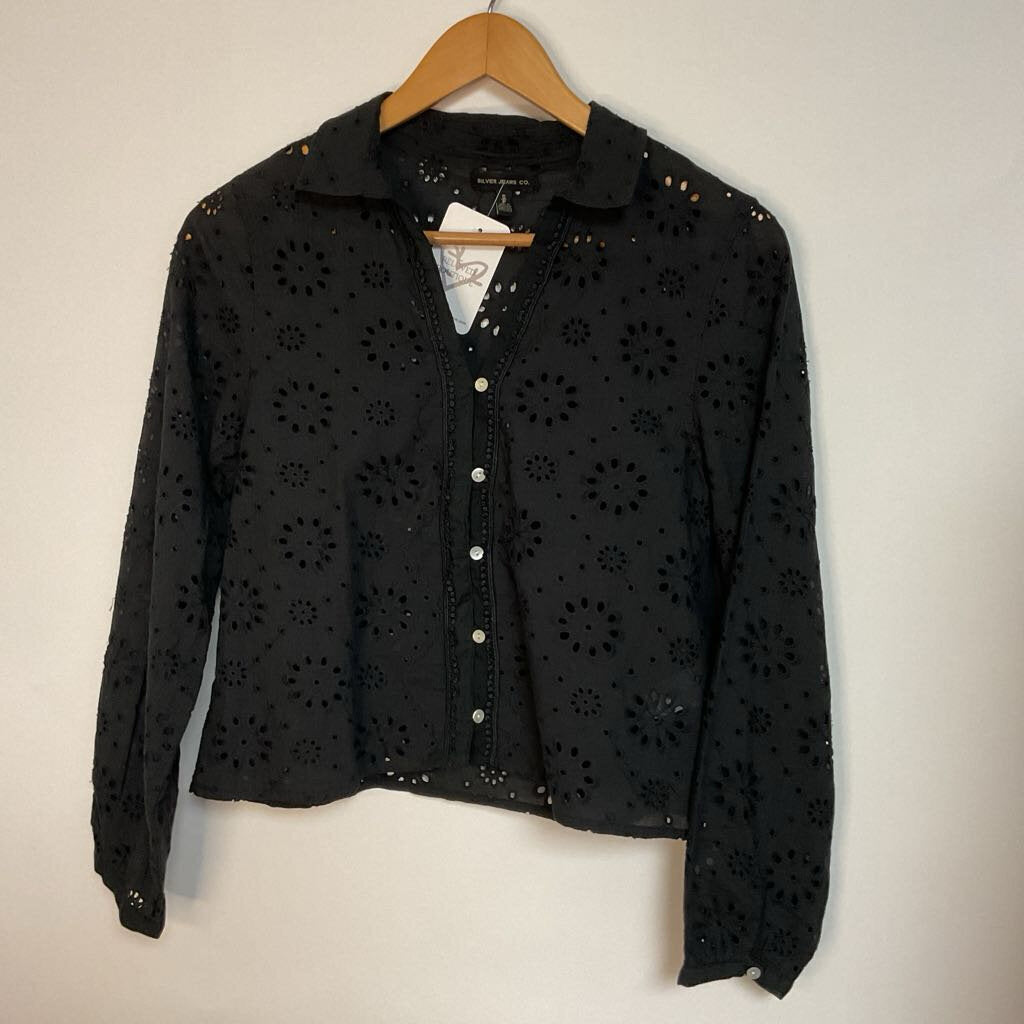 Silver Jeans Co -S - 100% cotton black eyelet button front