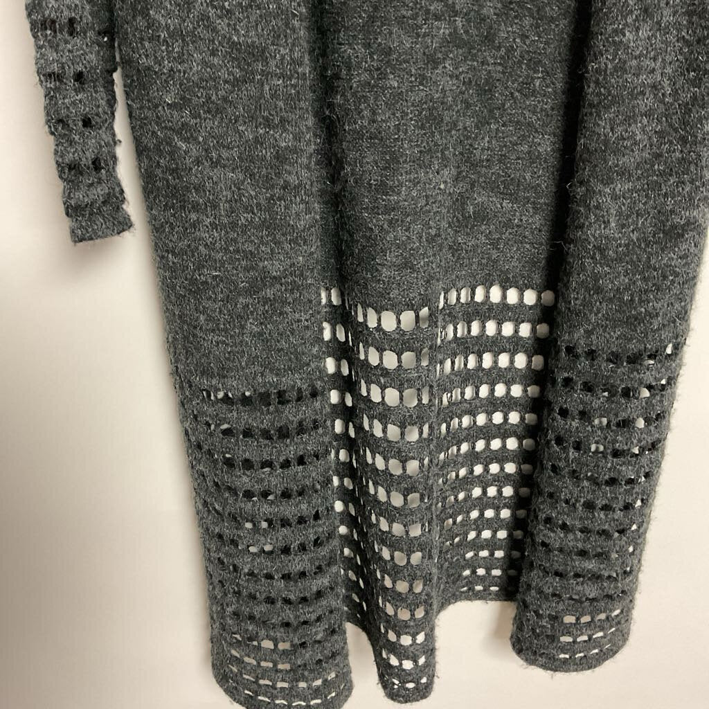 olivia m - L - grey knit long cardigan with holes on bottom