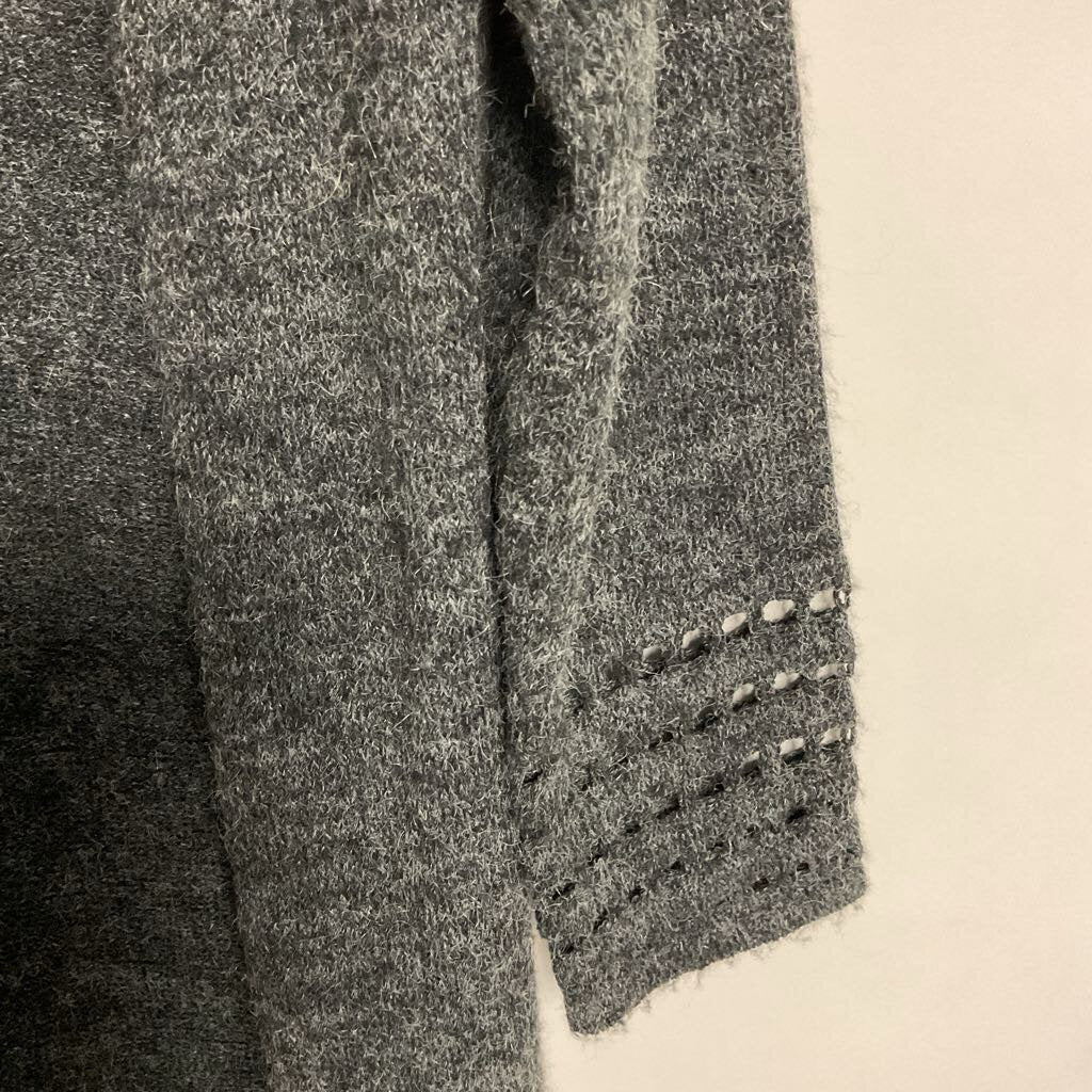 olivia m - L - grey knit long cardigan with holes on bottom