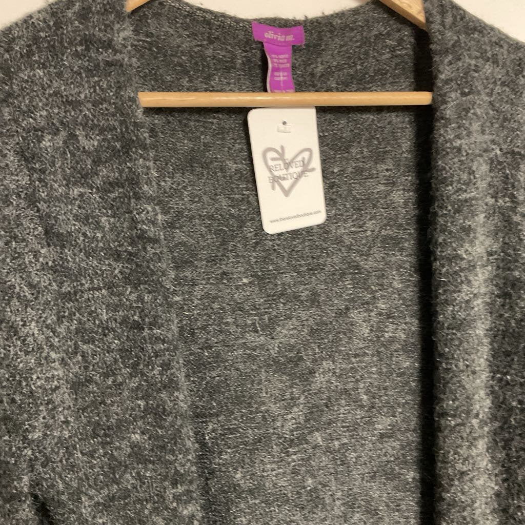 olivia m - L - grey knit long cardigan with holes on bottom