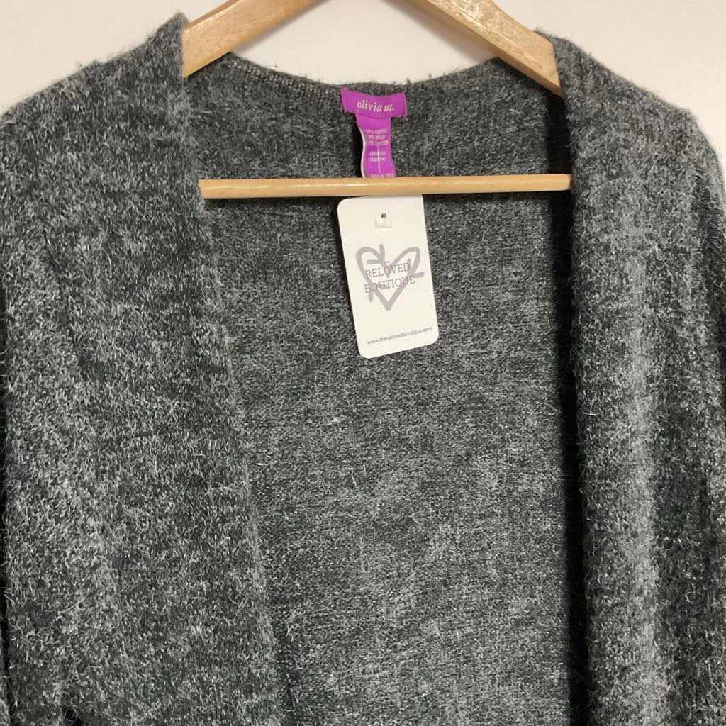 olivia m - L - grey knit long cardigan with holes on bottom