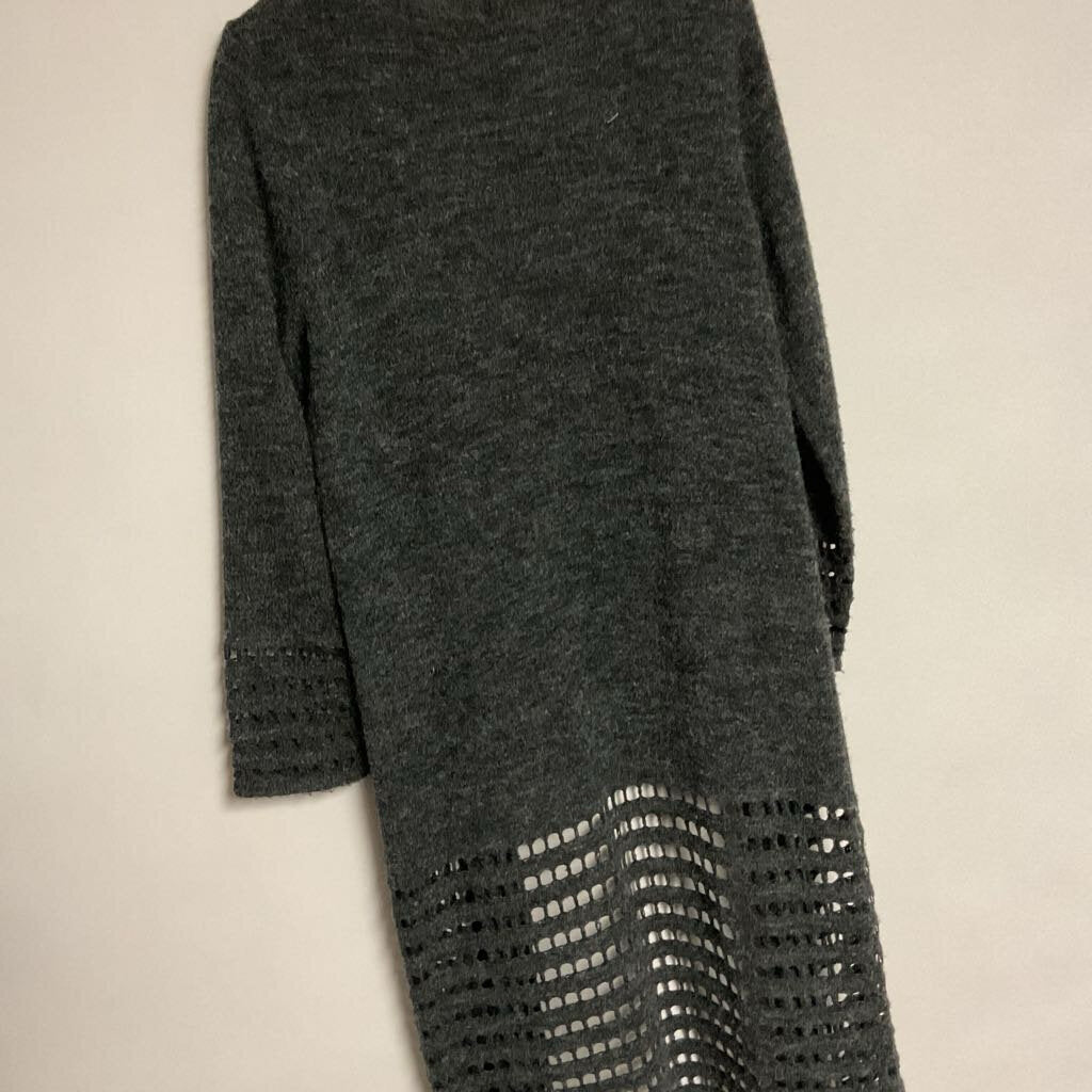 olivia m - L - grey knit long cardigan with holes on bottom