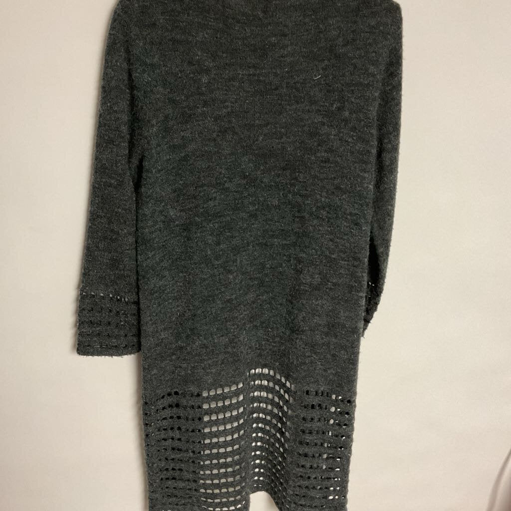 olivia m - L - grey knit long cardigan with holes on bottom