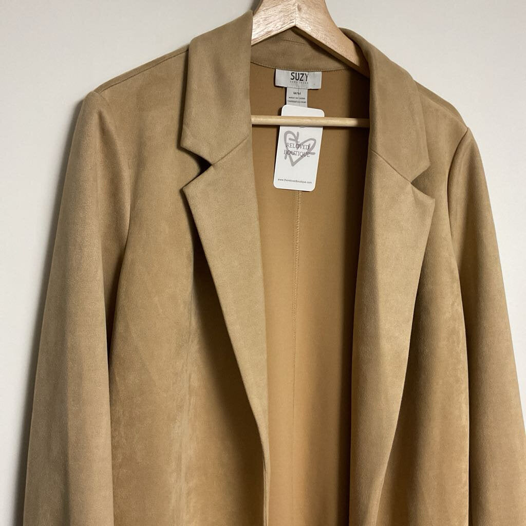 Suzy Shier - M - Brown faux suede long jacket