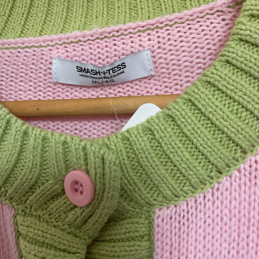 Smash + Tess - M/L - pink green button front cardigan