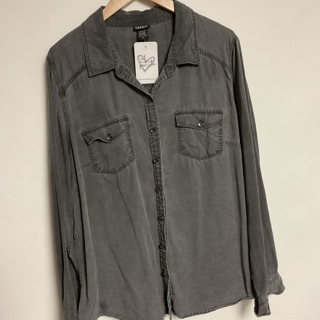 Sz -2 grey button front chambray