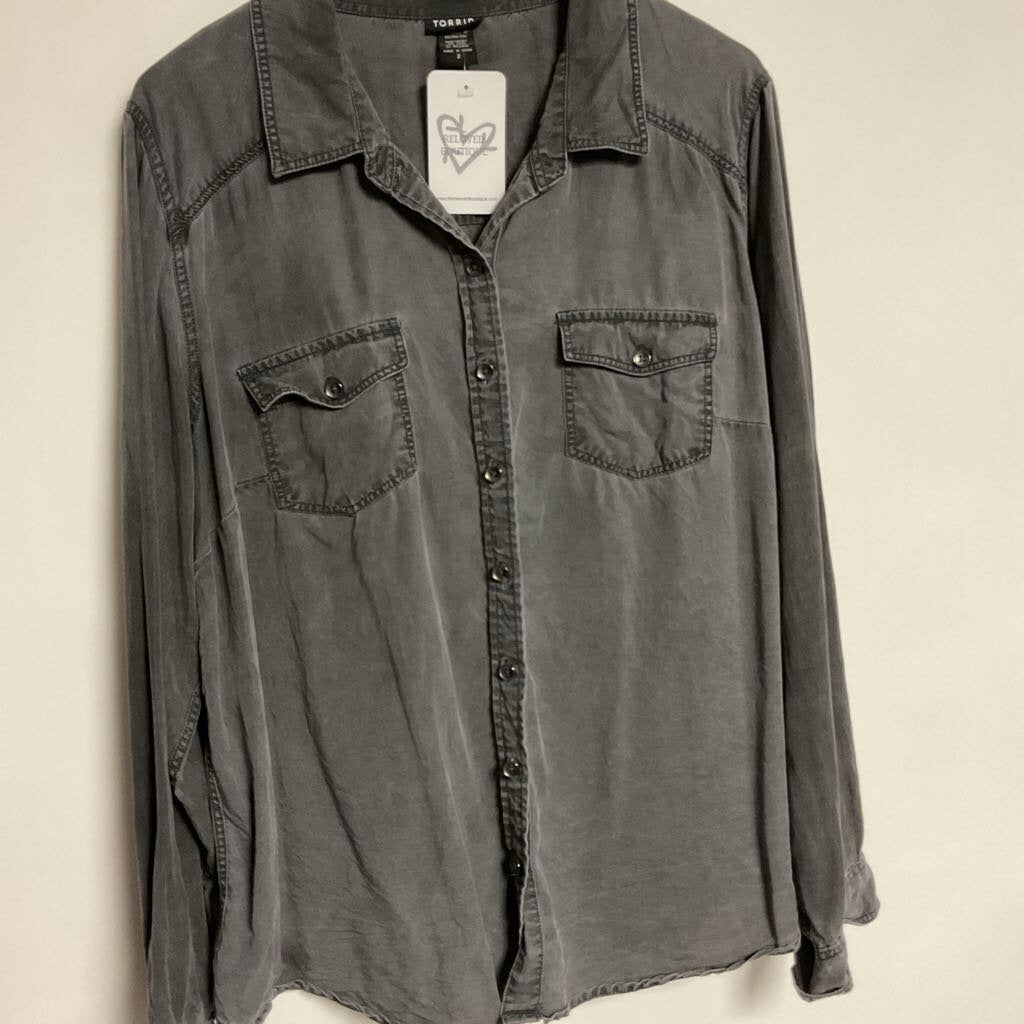 Sz -2 grey button front chambray