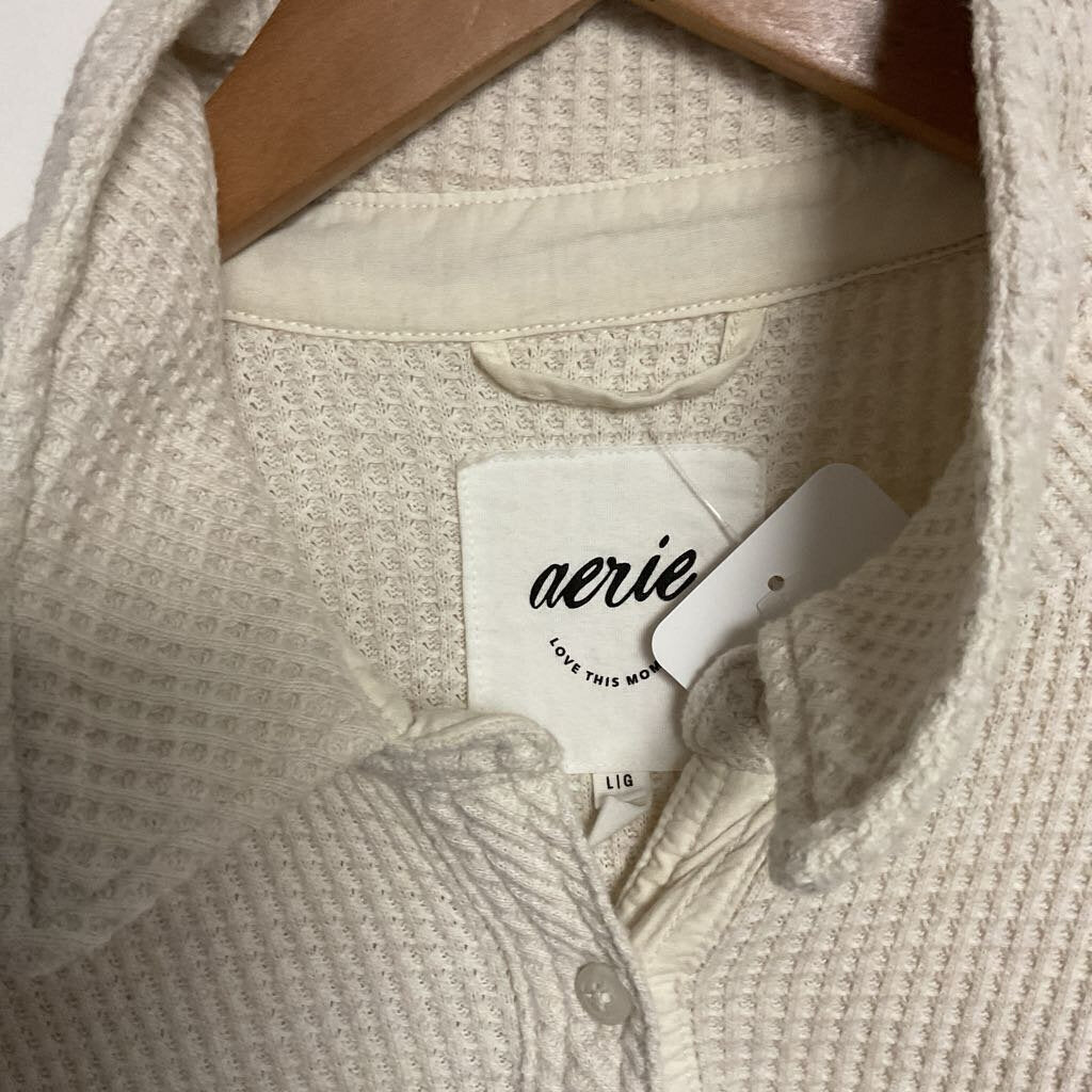 Aerie - L - Off white waffle button front shirt