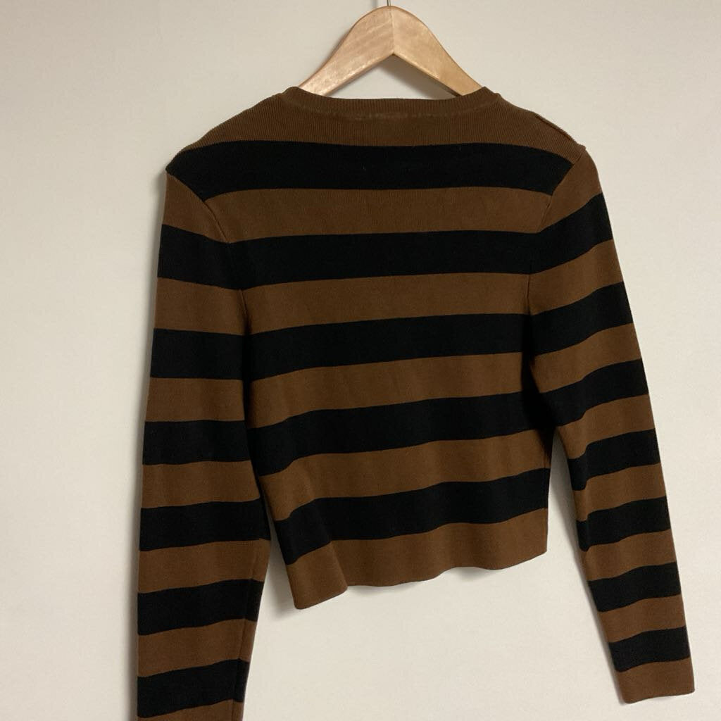 - L - Black brown stripe crewneck long sleeve