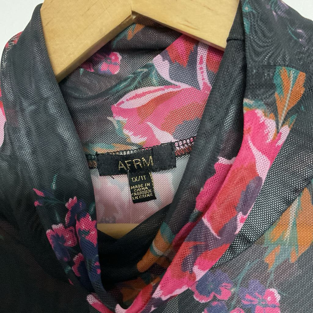 AFRM- 1X black red floral sheer long sleeve