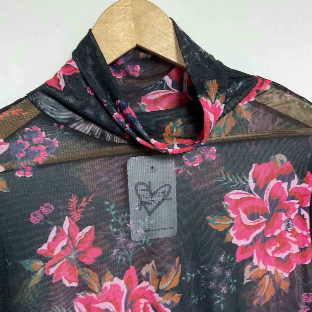 AFRM- 1X black red floral sheer long sleeve