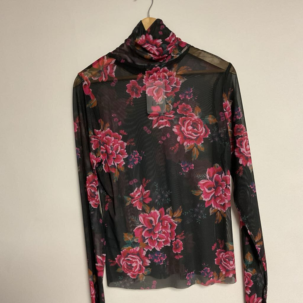 AFRM- 1X black red floral sheer long sleeve