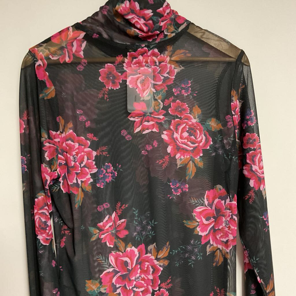 AFRM- 1X black red floral sheer long sleeve