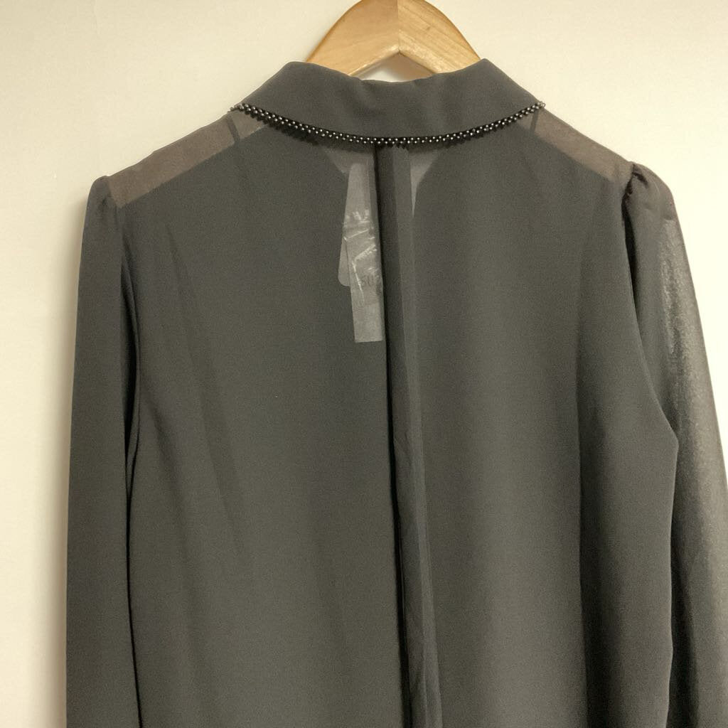 M NEW - black long sleeve blouse with beading on collar
