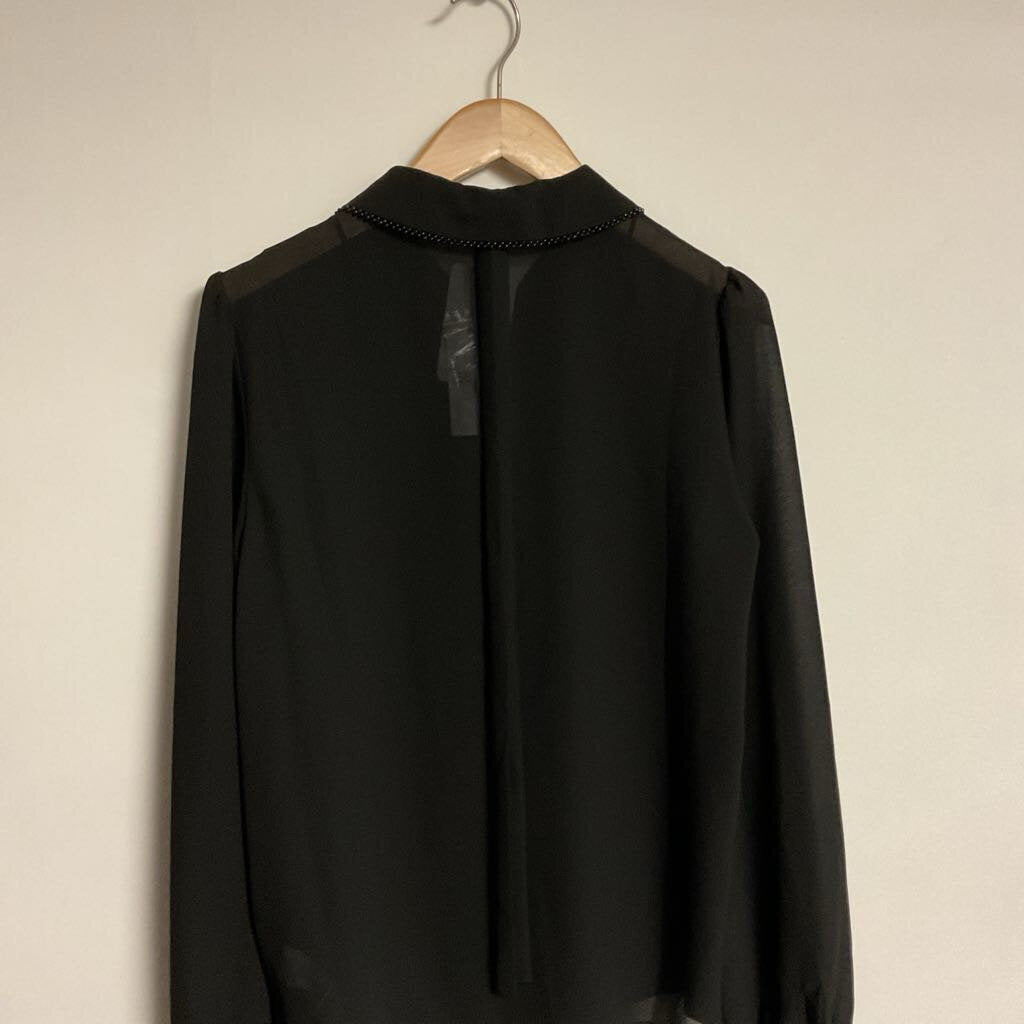 M NEW - black long sleeve blouse with beading on collar