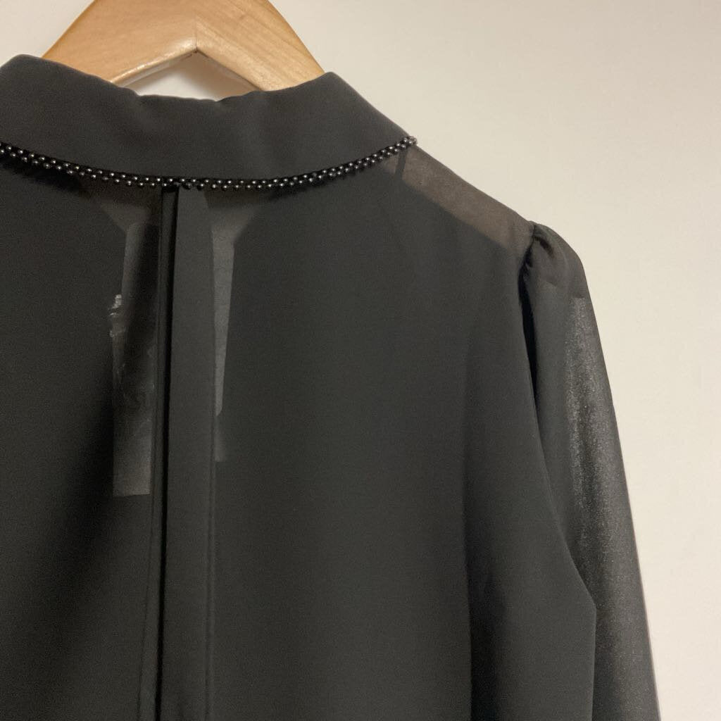 M NEW - black long sleeve blouse with beading on collar