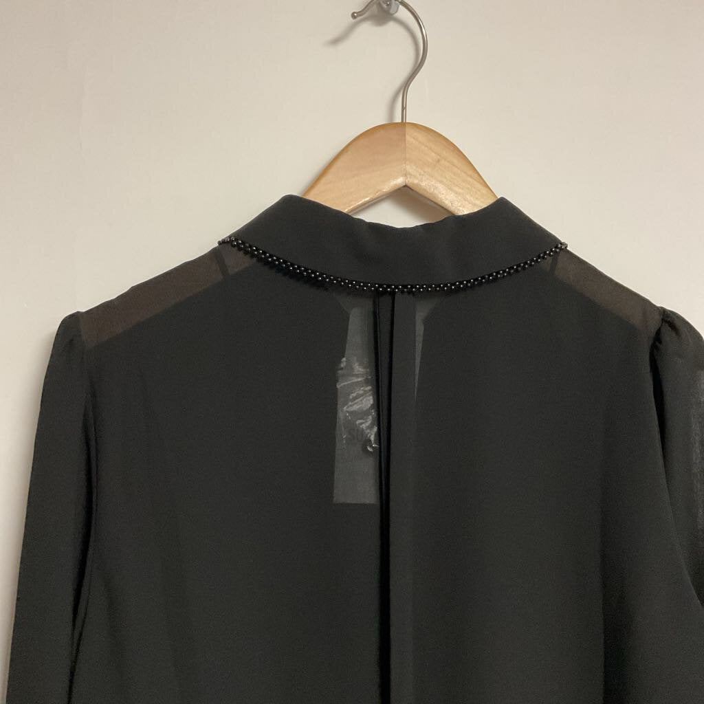 M NEW - black long sleeve blouse with beading on collar
