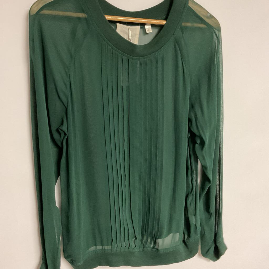 One Fine Day (anthropolofie) - M - green sheer long sleeve pleated front blouse