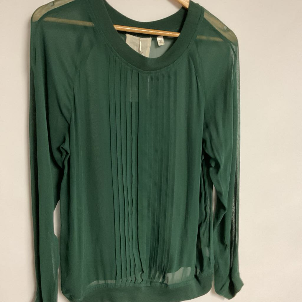 One Fine Day (anthropolofie) - M - green sheer long sleeve pleated front blouse