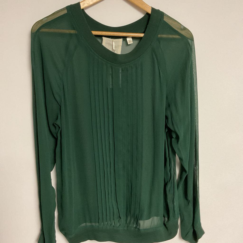 One Fine Day (anthropolofie) - M - green sheer long sleeve pleated front blouse