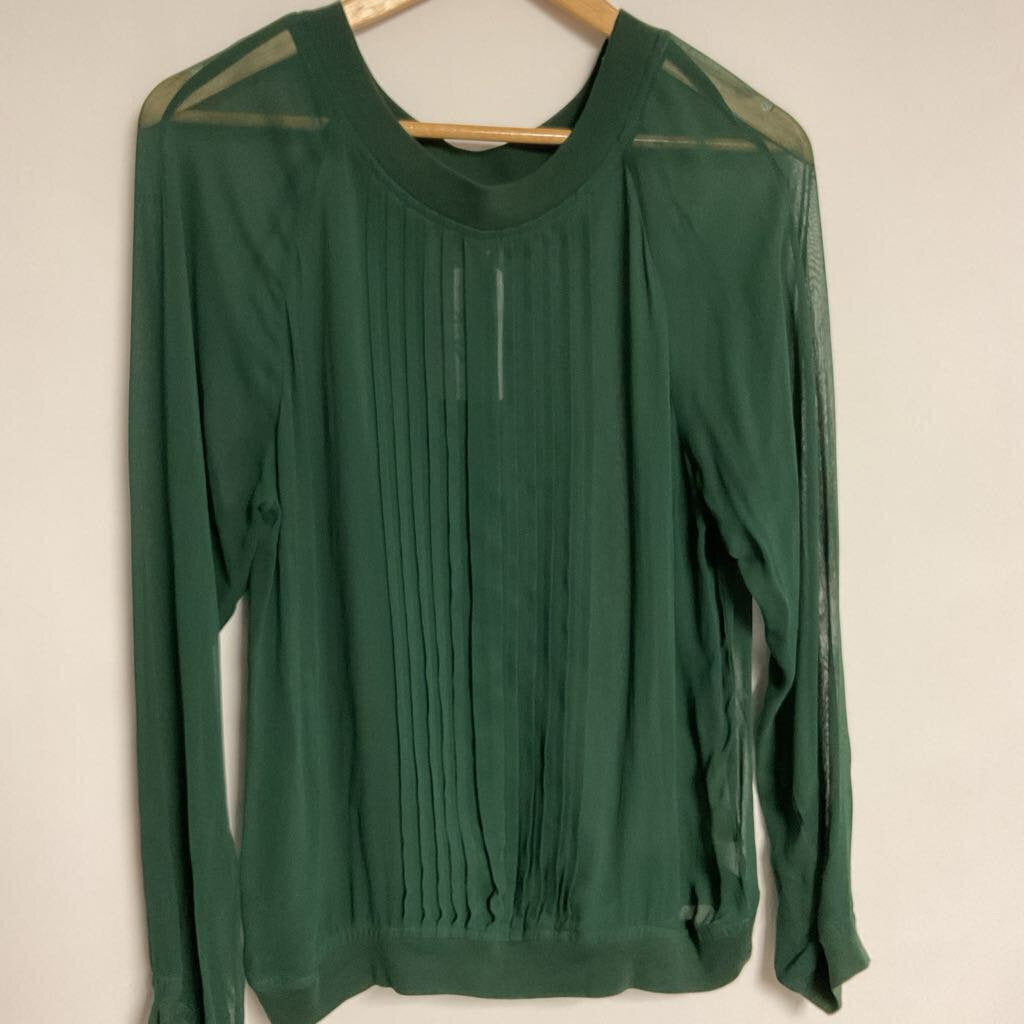 One Fine Day (anthropolofie) - M - green sheer long sleeve pleated front blouse
